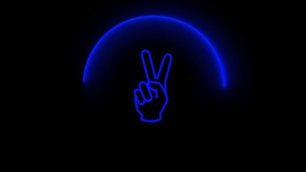 Neon Blue Peace Sign Animated Dark Background — Stock Video