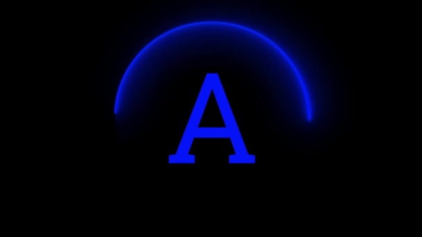 Modré Neonové Písmeno Zářícím Půlměsíčním Tvarem Animovaným Černém Pozadí — Stock video