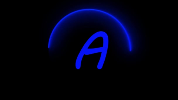 Niebieska Neonowa Litera Świecącym Kształcie Półksiężyca Animowana Czarnym Tle — Wideo stockowe