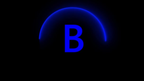 Блакитна Неонова Літера Блискучою Півмісячною Формою Анімовані Чорному Тлі — стокове відео