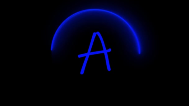 Blauer Leuchtbuchstabe Mit Einer Leuchtenden Halbmondform Animiert Auf Schwarzem Hintergrund — Stockvideo