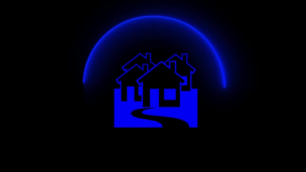 Abstrakcyjne Niebieskie Neony Animowane Ciemnym Tle Świecącym Kształcie Półksiężyca — Wideo stockowe