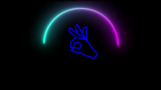Signo Cabeza Unicornio Azul Neón Brillante Animado Sobre Fondo Oscuro — Vídeos de Stock