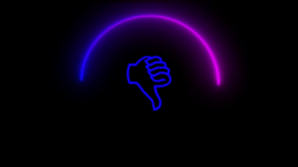 Animated Neon Sign Thumbs Symbol Glowing Blue Dark Background — Stock Video