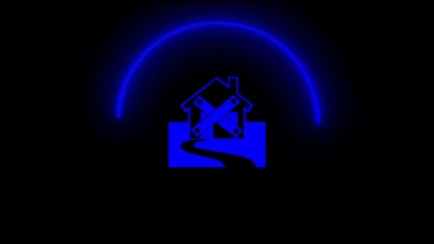 Absztrakt Kék Neon Házak Animált Sötét Háttérrel Ragyogó Félhold Alakú — Stock videók