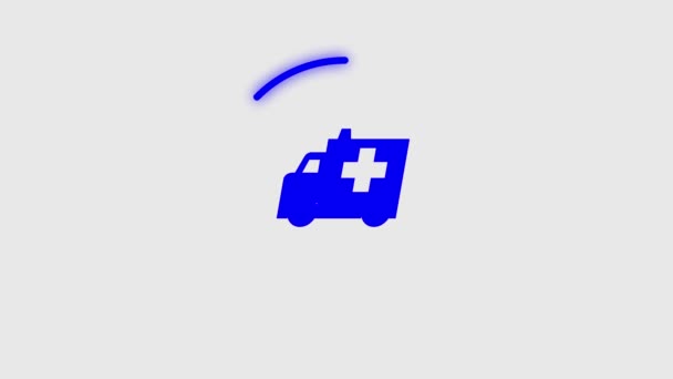 アニメ救急車 車のアイコン 白い背景の青い色 — ストック動画