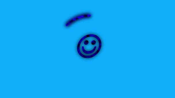 Animated Blue Background Purple Neon Light Forming Sad Face Emoticon — Stock Video