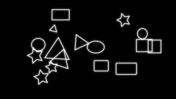 Abstrakte Geometrische Formen Leuchtendes Symbol Animiert Auf Schwarzem Hintergrund — Stockvideo