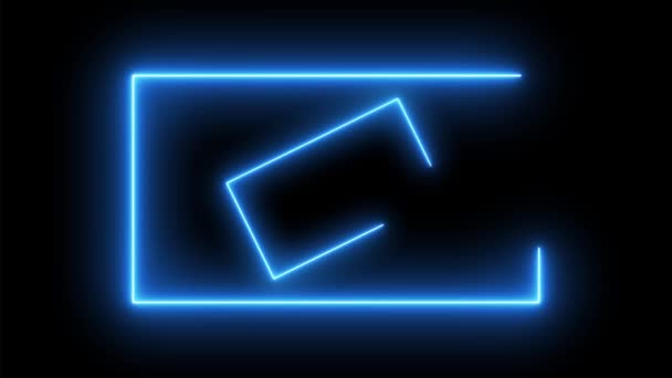 Neon Blauer Pfeil Innerhalb Eines Rechtecks Animiert Auf Schwarzem Hintergrund — Stockvideo