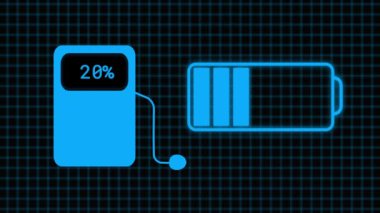 Digital technology animated battery charging system motion graphics.