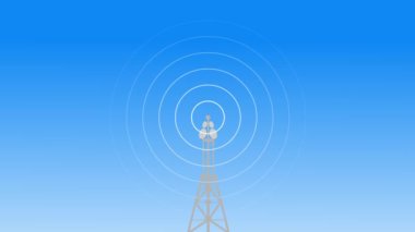 Digital technology abstract a tower with antennas radio wave animation background.