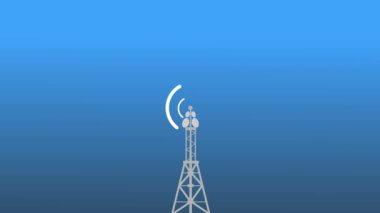 Digital technology abstract connecting tower with antennas radio wave animation background.