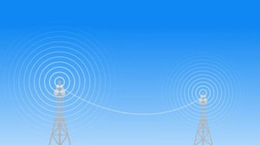 Digital technology abstract connecting tower with antennas radio wave animation background.
