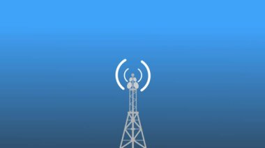 Digital technology abstract connecting tower with antennas radio wave animation background.