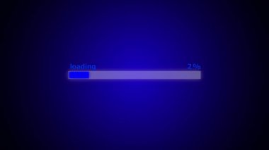 Dijital teknoloji mavi arkaplan üzerine neon soyut canlandırmalı yükleme çubuğu