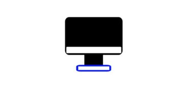 Minimalist mavi bilgisayar monitörü beyaz arkaplandaki 4k simgesini canlandırdı.