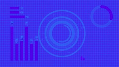 Grafikler, grafikler ve yükleme simgesiyle soyut dijital arkaplan mavi ızgara arkaplanında canlandırıldı.