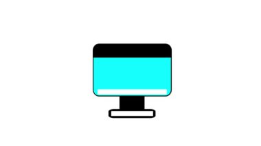 Beyaz arka planda basit, modern bir dizayn ile bir bilgisayar monitörünün minimalist çizimi.