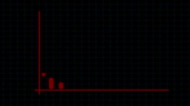 Koyu şebeke arka planında yükselen eğilimli kırmızı parlayan çubuk grafiği.