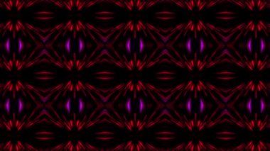 Siyah zemin üzerinde simetrik kırmızı ve mor neon ışık şekilleri olan soyut dikişsiz desen.