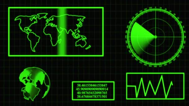 技术装置扫描世界地图查找信息动画背景 — 图库视频影像