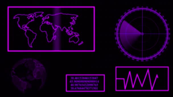Informações Diferentes Mostrando Tela Radar Exibir Fundo Animado — Vídeo de Stock