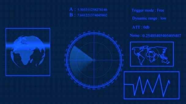 Tecnologia Digital Mapa Mundo Diferentes Informações Mostrando Tela Radar Tela — Vídeo de Stock