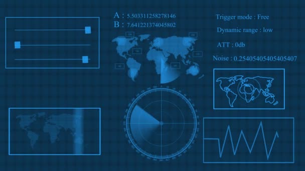 Digitale Technologie Wereldkaart Verschillende Informatie Tonen Radar Scherm Geanimeerde Achtergrond — Stockvideo
