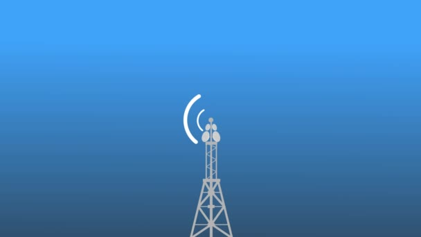 Technologia Cyfrowa Abstrakcyjna Łącząca Wieżę Antenami Animacja Fal Radiowych Tło — Wideo stockowe