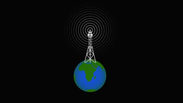 Technologia Cyfrowa Abstrakcyjna Łącząca Wieżę Ziemi Antenami Animacja Fal Radiowych — Wideo stockowe
