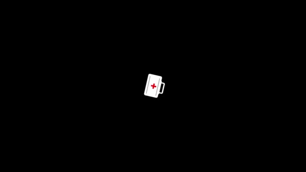 黑色背景运动图形的白色保健急救箱 — 图库视频影像