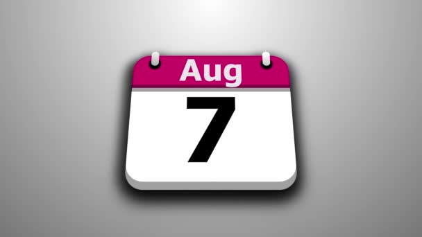Augusti Månad Kalender Animation Datum För Ändring Animation — Stockvideo