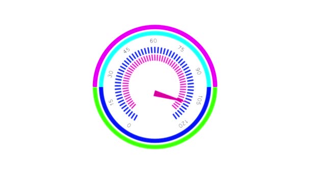 ホワイトカラーの背景モーショングラフィックス上のカラフルなデジタル速度計の形状デザイン — ストック動画
