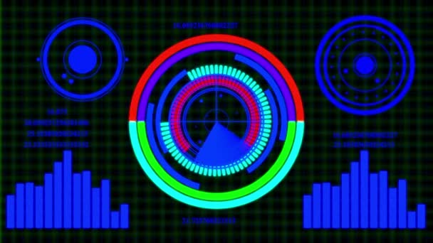 Interface Hud Azul Futurista Com Elementos Circulares Gráficos Dados Digitais — Vídeo de Stock