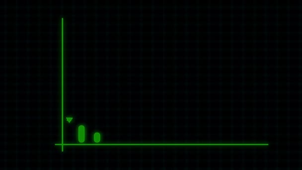 Зелений Світиться Бар Граф Зростаючою Тенденцією Анімований Фоні Темної Сітки — стокове відео