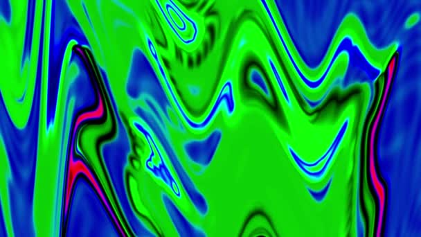 鮮やかな青と緑色の色合いを持つ抽象的な液体パターンは サイケデリックまたは熱画像効果に似ています — ストック動画