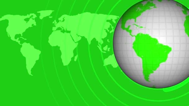 Глобус Зеленом Фоне Картой Мира Глобальной Бизнес Туристической Концепции — стоковое видео
