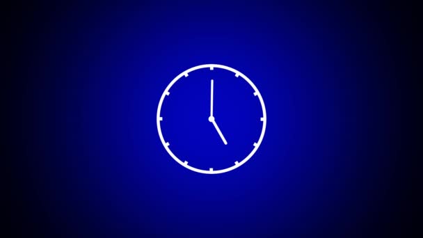 Иконка Светящихся Неоновых Часов Анимирована Синем Фоне — стоковое видео