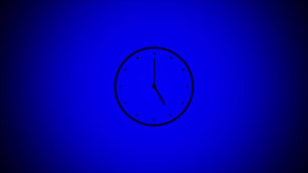 Neon Gloeiende Klok Pictogram Geanimeerd Een Blauwe Achtergrond — Stockvideo