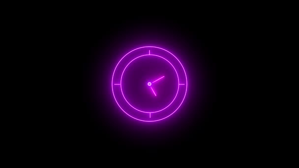 Neon Purple Clock Animated Dark Background — Stock Video
