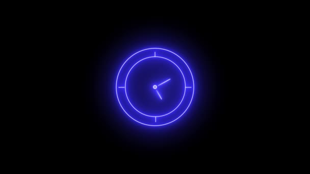 Icono Reloj Verde Neón Animado Sobre Fondo Oscuro — Vídeo de stock