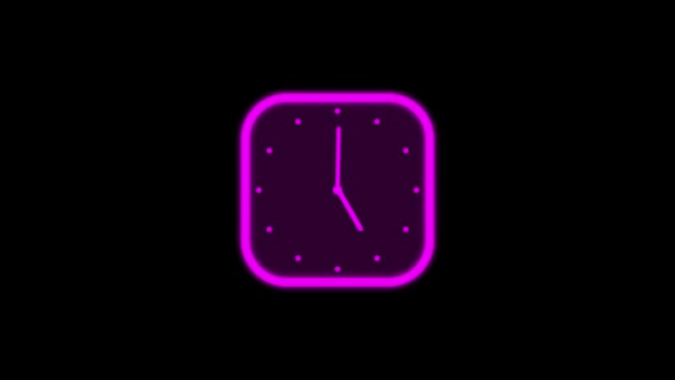 Relógio Roxo Néon Animado Fundo Escuro — Vídeo de Stock