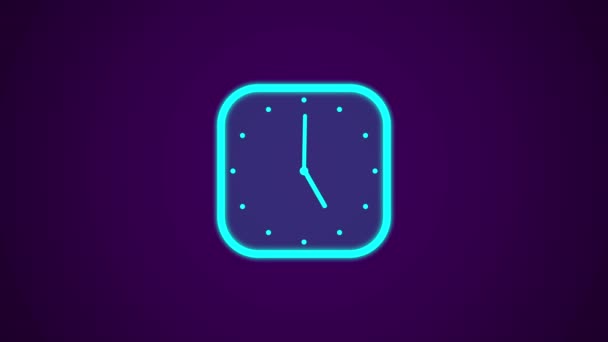 Ícone Relógio Néon Animado Fundo Roxo Escuro — Vídeo de Stock