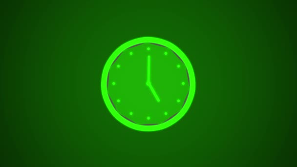 在绿色背景上动画的霓虹灯时钟图标 — 图库视频影像