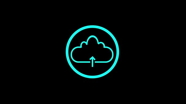 Neon Cloud Symbol Mit Einem Pfeil Animiert Auf Schwarzem Hintergrund — Stockvideo