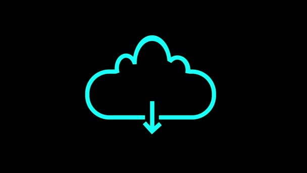Neon Blue Cloud Downward Arrow Animated Black Background — Stok Video