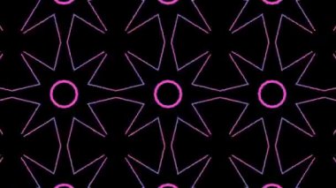 Siyah zemin üzerinde turuncu ve pembe renkte yıldızlı ve kare şekilli kusursuz geometrik desen.