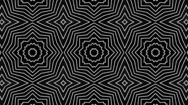 Canlandırılmış arka plan ve tekstil için altıgen ve dairesel şekillere sahip kusursuz siyah ve beyaz geometrik desen.