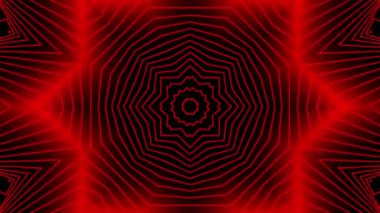 Siyah arkaplan üzerinde soyut kırmızı geometrik kaleydoskop deseni canlandırıldı.