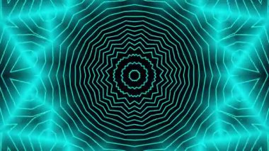 Siyah bir arkaplanda soyut cyan geometrik kaleydoskop deseni canlandırıldı.